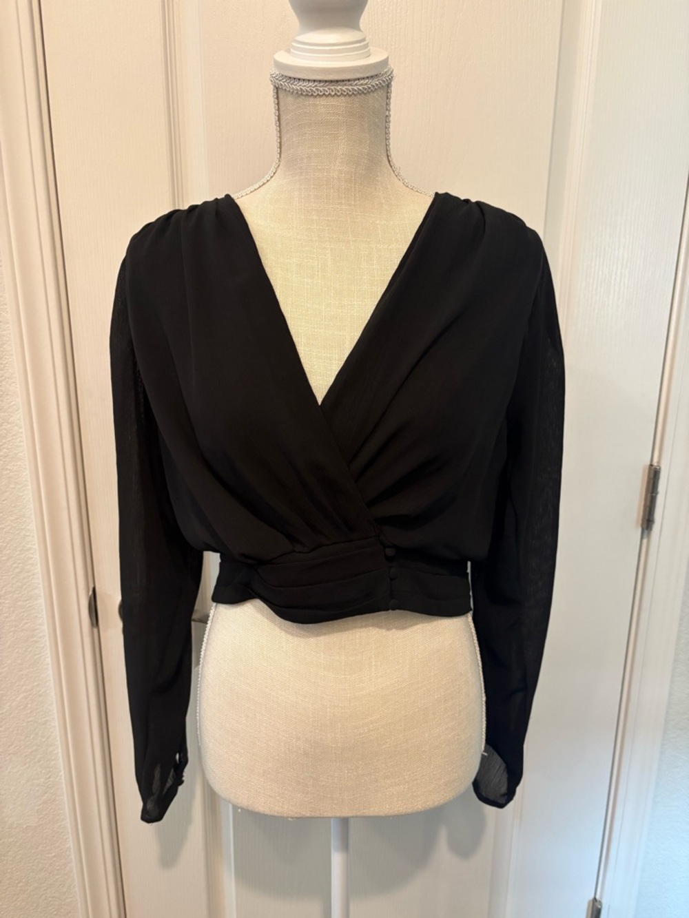 HYFVE Black Draped Crop Wrap Top